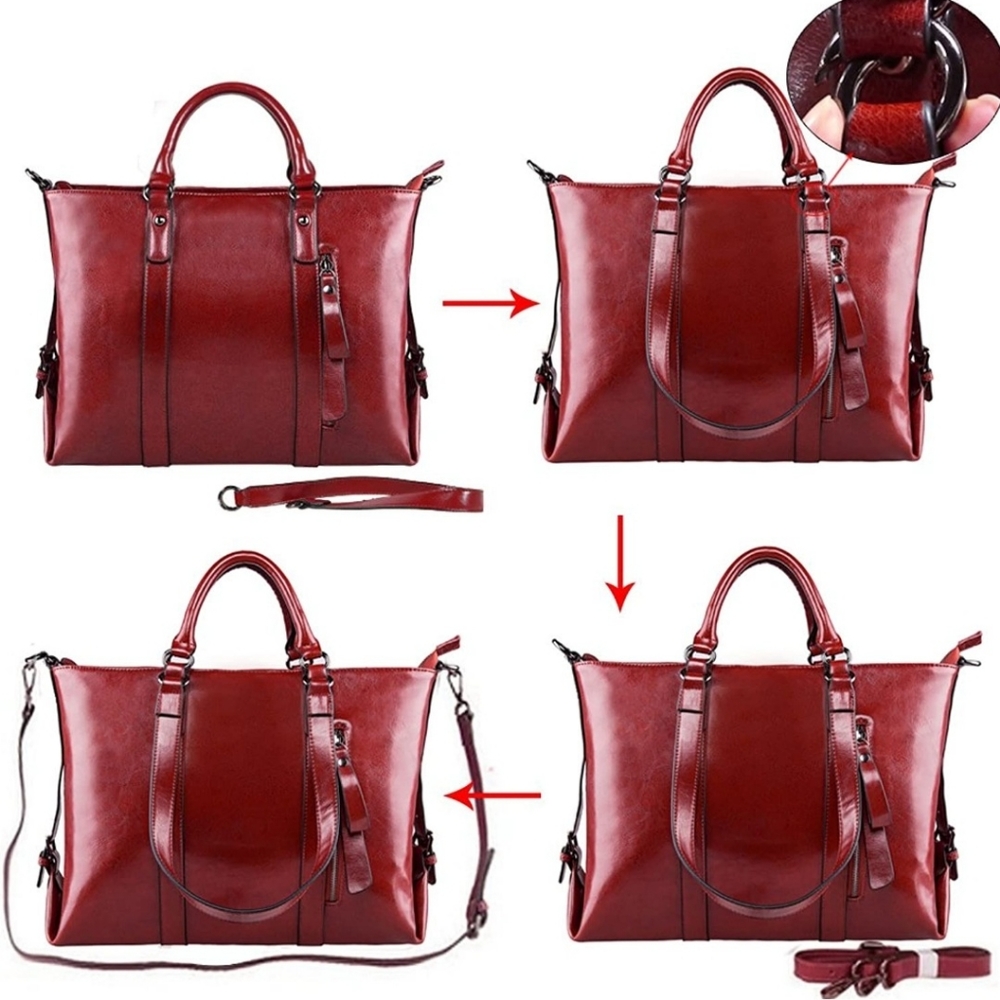 (SOLD) 3-Way Genuine Leather Shoulder Bag Work Tote Handbag - Picture 7 of 12